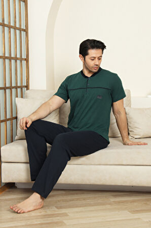 Erkek %100 Pamuk Pijama Takımı -3 Düğmeli-Robalı 12383