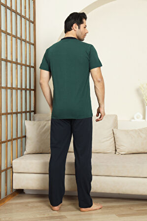 Erkek %100 Pamuk Pijama Takımı -3 Düğmeli-Robalı 12383