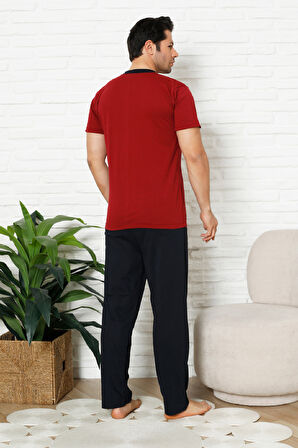 Erkek %100 Pamuklu Pijama Takımı-3 Düğmeli-Yaka Cepli 12384