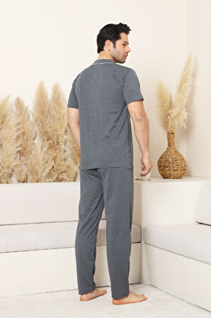 Erkek Boydan Düğmeli %100 Pamuklu Pijama Takımı 12385