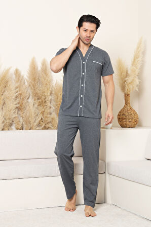 Erkek Boydan Düğmeli %100 Pamuklu Pijama Takımı 12385