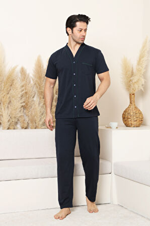 Erkek Boydan Düğmeli %100 Pamuklu Pijama Takımı 12385