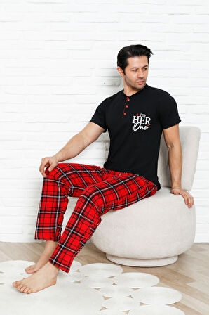 Erkek Pijama Takımı - Ekose Altlı-3 Düğmeli - %100 Pamuklu 12386