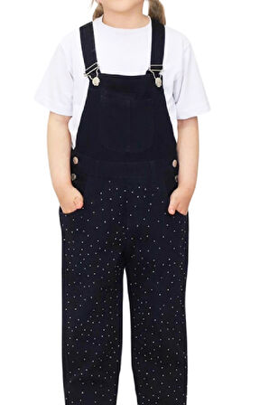 Kız Çocuk Taş Süslemeli Jean Salopet Elbise 8-13 Yaş 12388