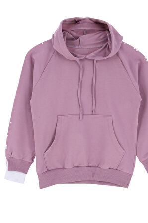 Kız Çocuk 2 İplik-Kapüşonlu-Manşeti Panelli Ve Garnili Sweatshirt 12-16 Yaş 12395