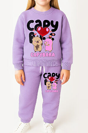 Kız Çocuk 3 İplik Şardonlu Görsel Baskılı Alt-Üst Takım-3 -10 Yaş 12404