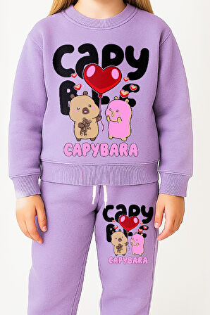 Kız Çocuk 3 İplik Şardonlu Görsel Baskılı Alt-Üst Takım-3 -10 Yaş 12404