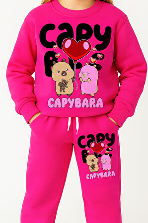 Kız Çocuk 3 İplik Şardonlu Görsel Baskılı Alt-Üst Takım-3 -10 Yaş 12404