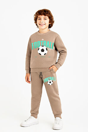 Erkek Çocuk Eşofman Takımı-3 İplik Şardonlu-Football Baskılı 3-10 Yaş 12405