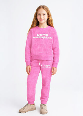 Kız Çocuk 3 İplik Şardonlu-Batik Desenli-Baskılı Alt-Üst Takım-3 -10 Yaş 12409