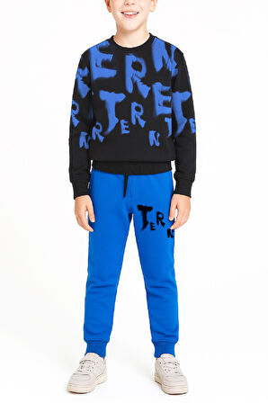 Erkek Çocuk 2 İplik Şardonsuz Alt-Üst Takım Yazı Baskılı 3-10 Yaş 12413