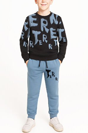 Erkek Çocuk 2 İplik Şardonsuz Alt-Üst Takım Yazı Baskılı 3-10 Yaş 12413