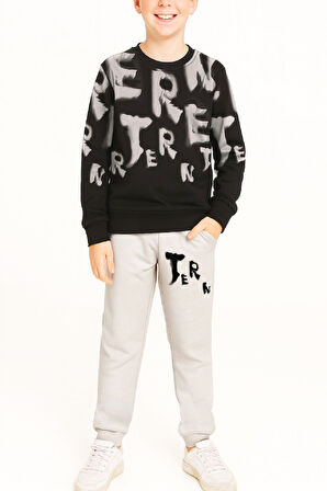 Erkek Çocuk 2 İplik Şardonsuz Alt-Üst Takım Yazı Baskılı 3-10 Yaş 12413