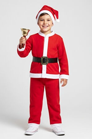 Erkek Çocuk 4'lü Noel Elbise (Üst+Alt+Şapka+Kemer) 12418