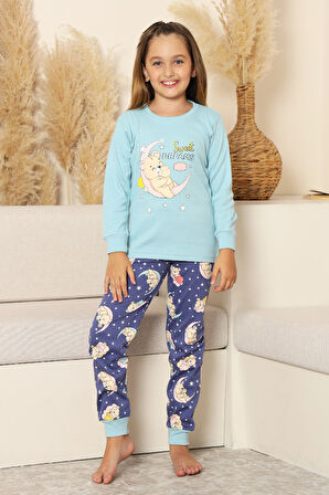 Kız Çocuk %100 Pamuk İnterlok Kumaş Pijama Takımı 6-15 Yaş 12421