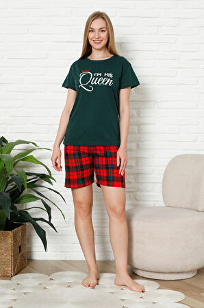 Kadın Pijama Takımı - Ekose Altlı (Diz Üstü) - 12426