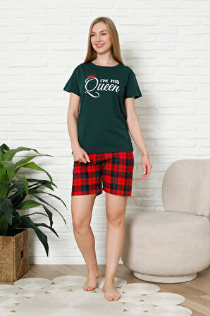 Kadın Pijama Takımı - Ekose Altlı (Diz Üstü) - 12426