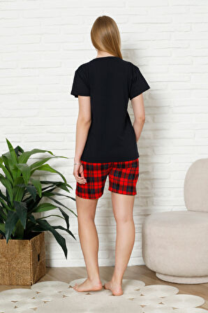 Kadın Pijama Takımı - Ekose Altlı (Diz Üstü) - 12426