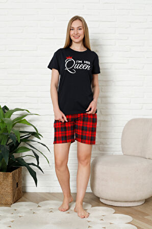 Kadın Pijama Takımı - Ekose Altlı (Diz Üstü) - 12426