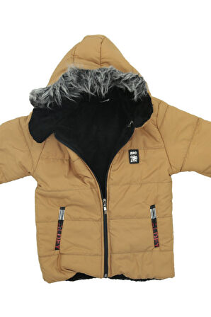 Kız Çocuk İçi Peluşlu-Kürk Kapüşonlu-Fermuarlı Mont 12428