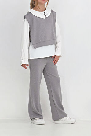 Kız Çocuk 3'lü Takım (Pantolon+Yelek+Bluz) 12429