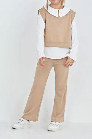 Kız Çocuk 3'lü Takım (Pantolon+Yelek+Bluz) 12429