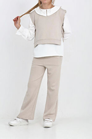 Kız Çocuk 3'lü Takım (Pantolon+Yelek+Bluz) 12429