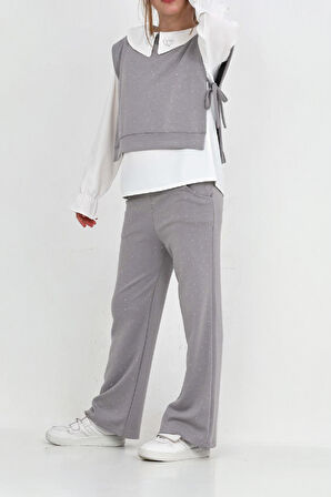 Kız Çocuk 3'lü Takım (Pantolon+Yelek+Bluz) 12429