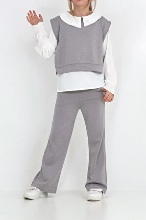 Kız Çocuk 3'lü Takım (Pantolon+Yelek+Bluz) 12429