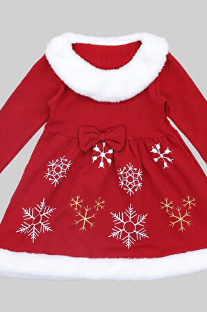 Kız Çocuk Yılbaşı Elbisesi-Kloş Etekli-Welsoft Yakalı-2 İplik Şardonlu-12435