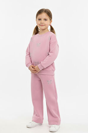 Kız Çocuk Taş İşlemeli Fiyonk Baskılı-2 İplik-Alt-Üst Takım-5-12 Yaş 12438