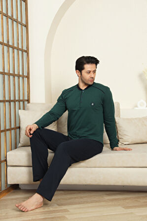 Erkek %100 Pamuklu Pijama Takımı-3 Düğmeli-12440