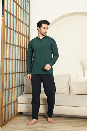 Erkek %100 Pamuklu Pijama Takımı-3 Düğmeli-12440
