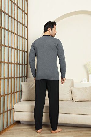 Erkek %100 Pamuklu Pijama Takımı-3 Düğmeli-12440