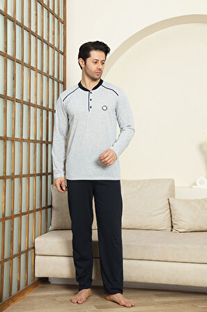 Erkek %100 Pamuklu Pijama Takımı-3 Düğmeli-12440