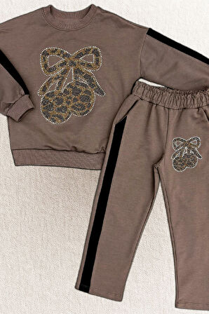 Kız Çocuk Taş İşlemeli Kiraz Ve Fiyonk Desenli-2 İplik-Alt-Üst Takım-5-12 Yaş 12445