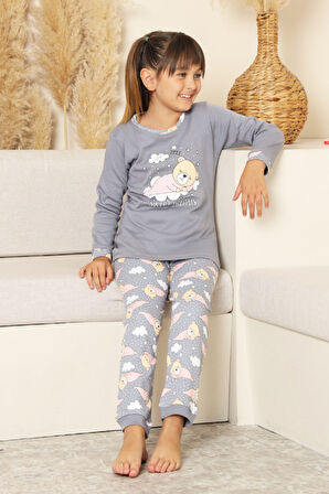 Kız Çocuk %100 Pamuk İnterlok Kumaş Pijama Takımı 11-15 Yaş 12448
