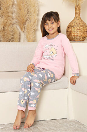 Kız Çocuk %100 Pamuk İnterlok Kumaş Pijama Takımı 11-15 Yaş 12448