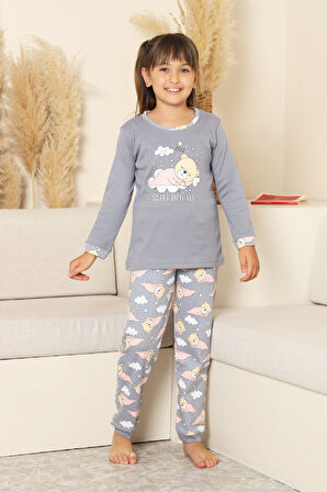 Kız Çocuk %100 Pamuk İnterlok Kumaş Pijama Takımı 11-15 Yaş 12448