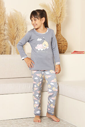 Kız Çocuk %100 Pamuk İnterlok Kumaş Pijama Takımı 11-15 Yaş 12448