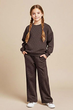 Kız Çocuk Taş Süslemeli-2 İplik- Alt-Üst Takım-3/5 Yaş 12451