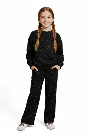 Kız Çocuk Taş Süslemeli-2 İplik- Alt-Üst Takım-3/5 Yaş 12451