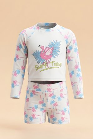 Kız Çocuk Mayo Takımı-Uzun Kollu ve Slip Şortlu 2-8 Yaş 12623B