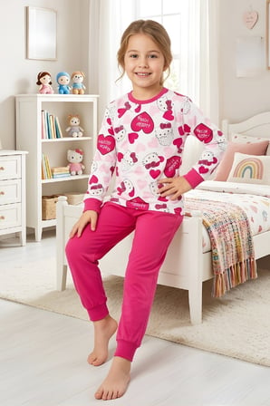 Kız Çocuk %100 Pamuk Pijama Takımı 4-11 Yaş 12628