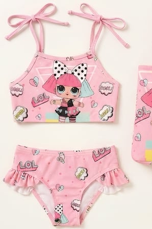 Kız Çocuk Çantalı 3'lü Mayo Takımı (Çanta+Mayo+Bikini) 3-10 Yaş 12649N