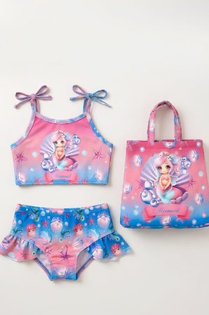 Kız Çocuk Çantalı 3'lü Mayo Takımı (Çanta+Mayo+Bikini) 3-10 Yaş 12648N