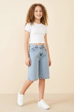 Kız Çocuk Taş Desenli Kapri Jean Pantolon 5-15 Yaş 12672SK
