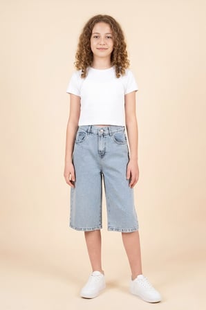 Kız Çocuk Taş Desenli Kapri Jean Pantolon 5-15 Yaş 12672SK