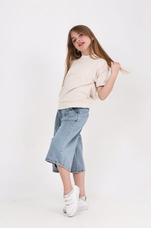 Kız Çocuk Jean Kaprili 2'li Alt-Üst Takım 7-12 Yaş 12673SK