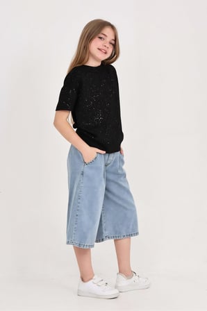 Kız Çocuk Jean Kaprili 2'li Alt-Üst Takım 7-12 Yaş 12673SK